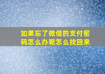 如果忘了微信的支付密码怎么办呢怎么找回来