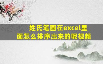 姓氏笔画在excel里面怎么排序出来的呢视频