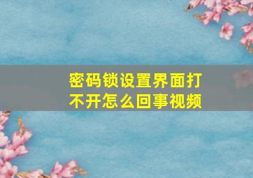 密码锁设置界面打不开怎么回事视频