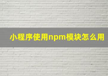 小程序使用npm模块怎么用