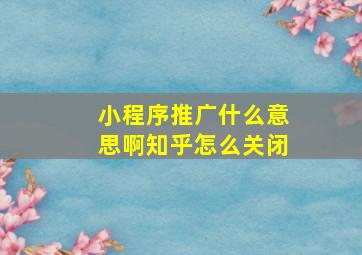 小程序推广什么意思啊知乎怎么关闭