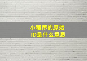 小程序的原始ID是什么意思