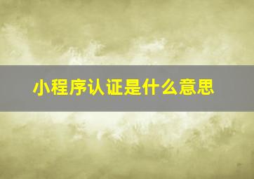 小程序认证是什么意思