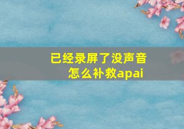 已经录屏了没声音怎么补救apai