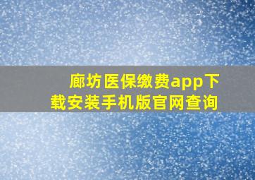 廊坊医保缴费app下载安装手机版官网查询