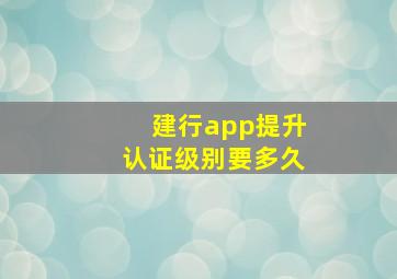 建行app提升认证级别要多久