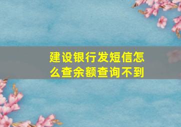 建设银行发短信怎么查余额查询不到