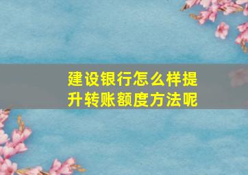 建设银行怎么样提升转账额度方法呢