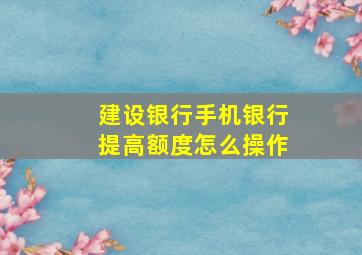 建设银行手机银行提高额度怎么操作