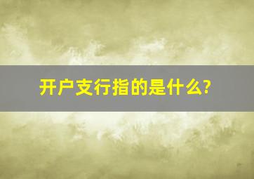 开户支行指的是什么?