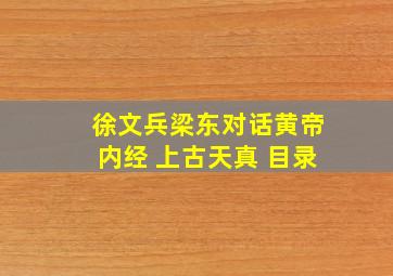 徐文兵梁东对话黄帝内经 上古天真 目录