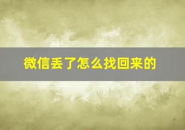 微信丢了怎么找回来的