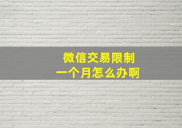 微信交易限制一个月怎么办啊