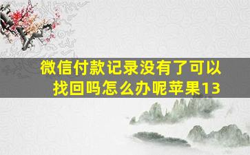 微信付款记录没有了可以找回吗怎么办呢苹果13