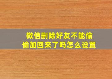 微信删除好友不能偷偷加回来了吗怎么设置