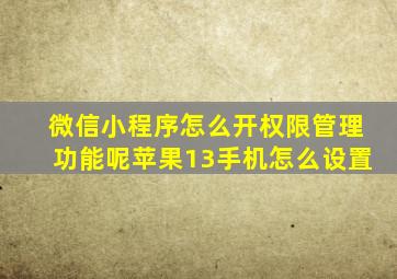 微信小程序怎么开权限管理功能呢苹果13手机怎么设置