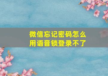 微信忘记密码怎么用语音锁登录不了