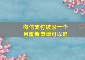 微信支付被限一个月重新申请可以吗