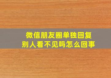 微信朋友圈单独回复别人看不见吗怎么回事