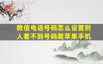 微信电话号码怎么设置别人看不到号码呢苹果手机