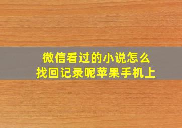 微信看过的小说怎么找回记录呢苹果手机上