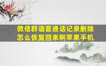 微信群语音通话记录删除怎么恢复回来啊苹果手机