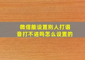 微信能设置别人打语音打不进吗怎么设置的