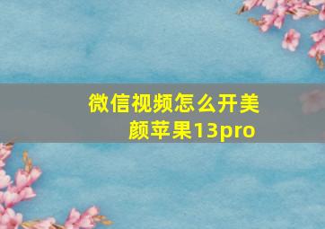 微信视频怎么开美颜苹果13pro