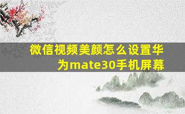 微信视频美颜怎么设置华为mate30手机屏幕