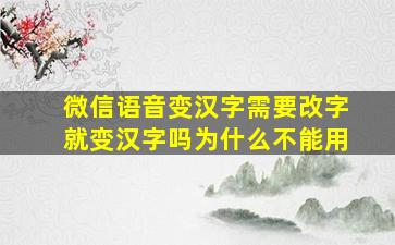 微信语音变汉字需要改字就变汉字吗为什么不能用