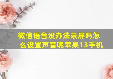 微信语音没办法录屏吗怎么设置声音呢苹果13手机