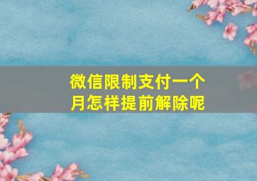 微信限制支付一个月怎样提前解除呢