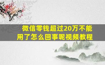 微信零钱超过20万不能用了怎么回事呢视频教程