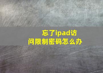 忘了ipad访问限制密码怎么办