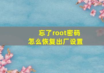 忘了root密码怎么恢复出厂设置