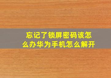 忘记了锁屏密码该怎么办华为手机怎么解开