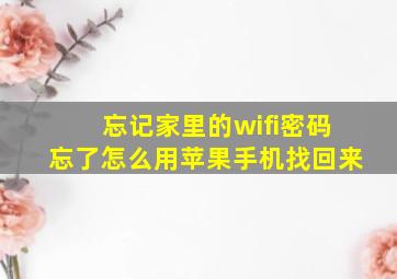 忘记家里的wifi密码忘了怎么用苹果手机找回来