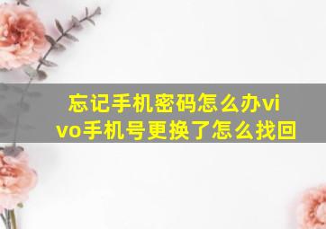 忘记手机密码怎么办vivo手机号更换了怎么找回