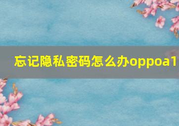 忘记隐私密码怎么办oppoa11