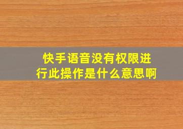 快手语音没有权限进行此操作是什么意思啊