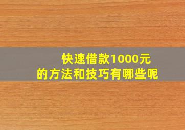 快速借款1000元的方法和技巧有哪些呢