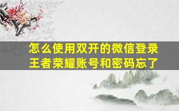 怎么使用双开的微信登录王者荣耀账号和密码忘了