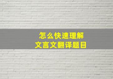 怎么快速理解文言文翻译题目