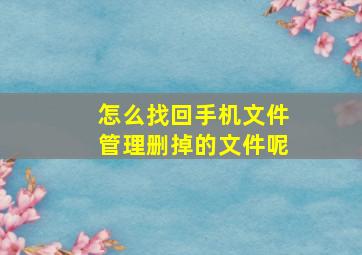 怎么找回手机文件管理删掉的文件呢