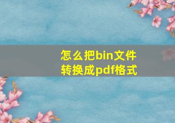 怎么把bin文件转换成pdf格式