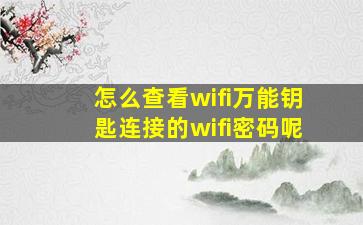 怎么查看wifi万能钥匙连接的wifi密码呢