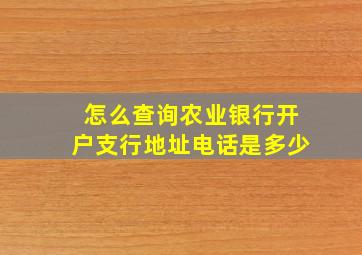 怎么查询农业银行开户支行地址电话是多少