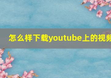 怎么样下载youtube上的视频