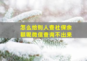 怎么给别人查社保余额呢微信查询不出来