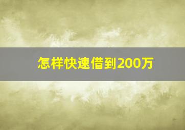 怎样快速借到200万